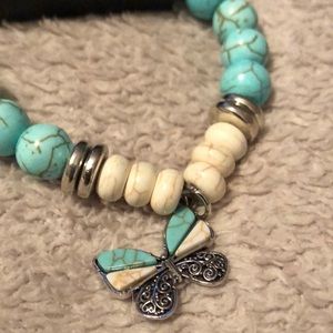 Butterfly Turquoise and Brown Bracelet, Necklace and Earring Set